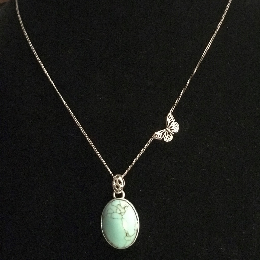 Fossil silver and turquoise necklace